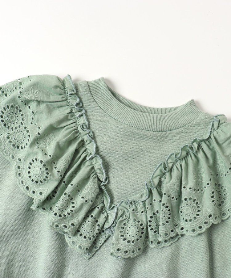 日本 BREEZE - V領蕾絲摺邊長袖上衣-薄荷