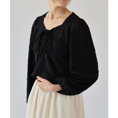 日本 BLUE EAST - 顯瘦氣質前綁帶長袖上衣-寶石藍