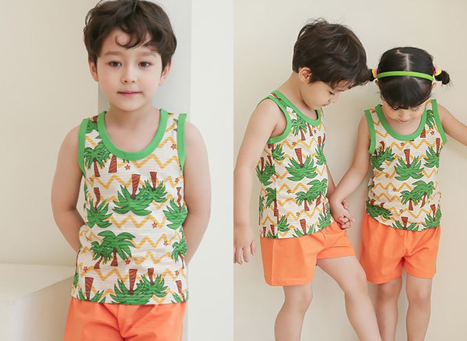 正韓 Puco - 超優質嬰幼兒/兒童無袖100% 有機棉家居服/睡衣-度假椰子林