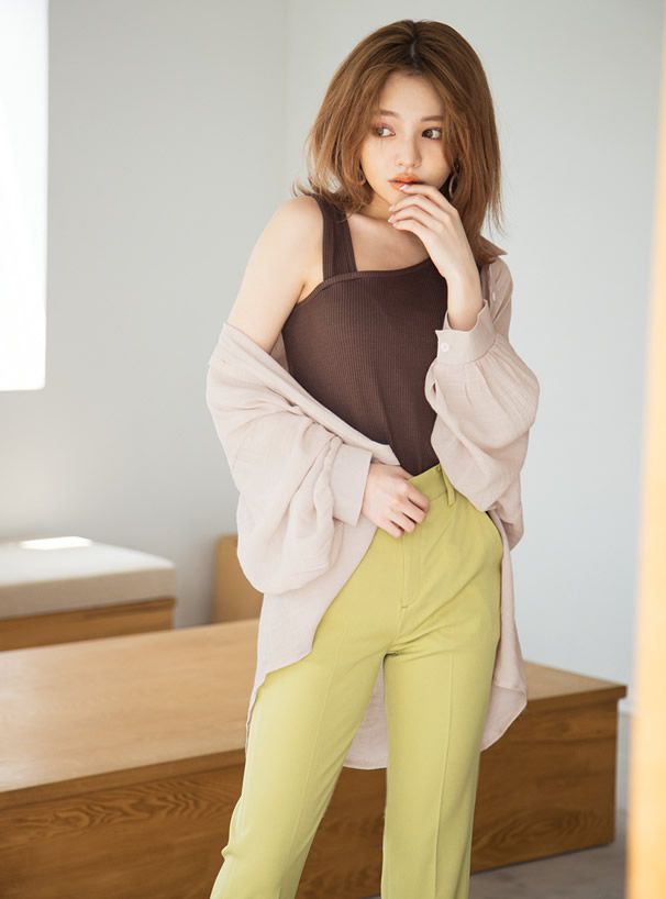 日本 GRL - 嫘縈混透膚澎澎長袖襯衫/薄外套-白