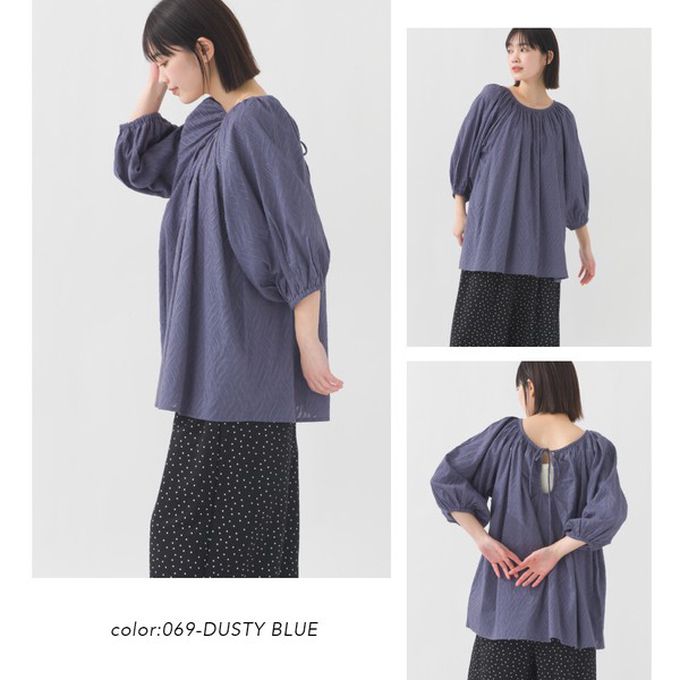 日本 OMNES - 100%印度棉 前後2way典雅緹花七分袖上衣-深紫