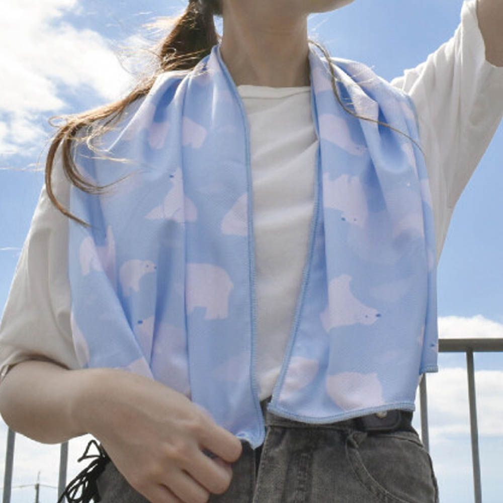 UV CUT抗菌加工降溫涼感巾-北極熊-水藍 (30×100cm)