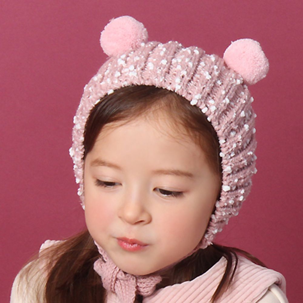 韓國 Babyblee - 雙球雪花鈕釦式針織毛線帽-粉紅 (FREE)