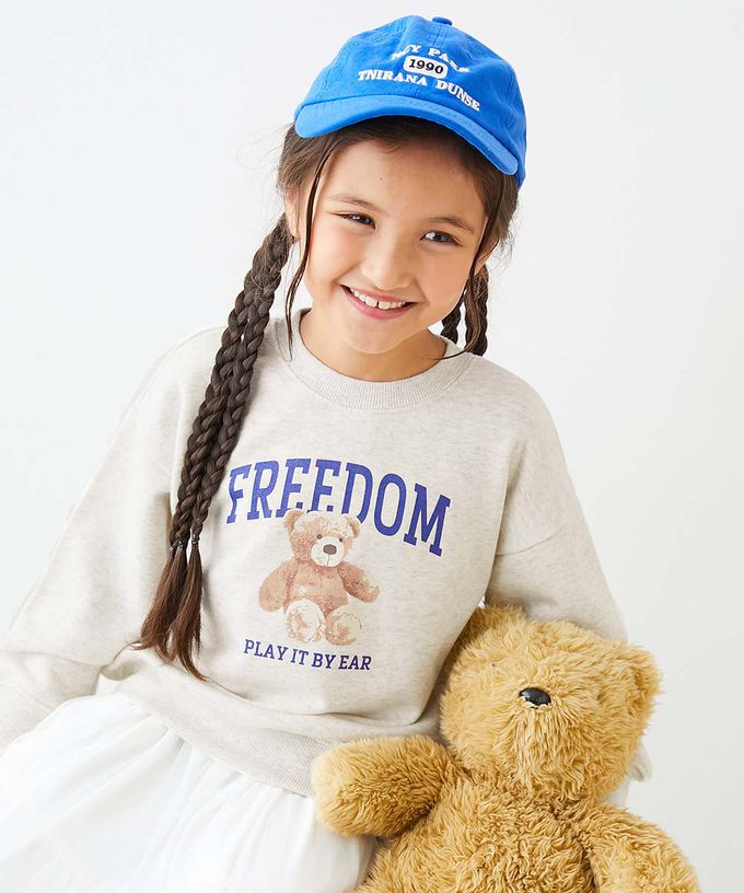 日本 devirock - 熱銷定番 女孩印花縮口長袖上衣-愛心LOGO-黑