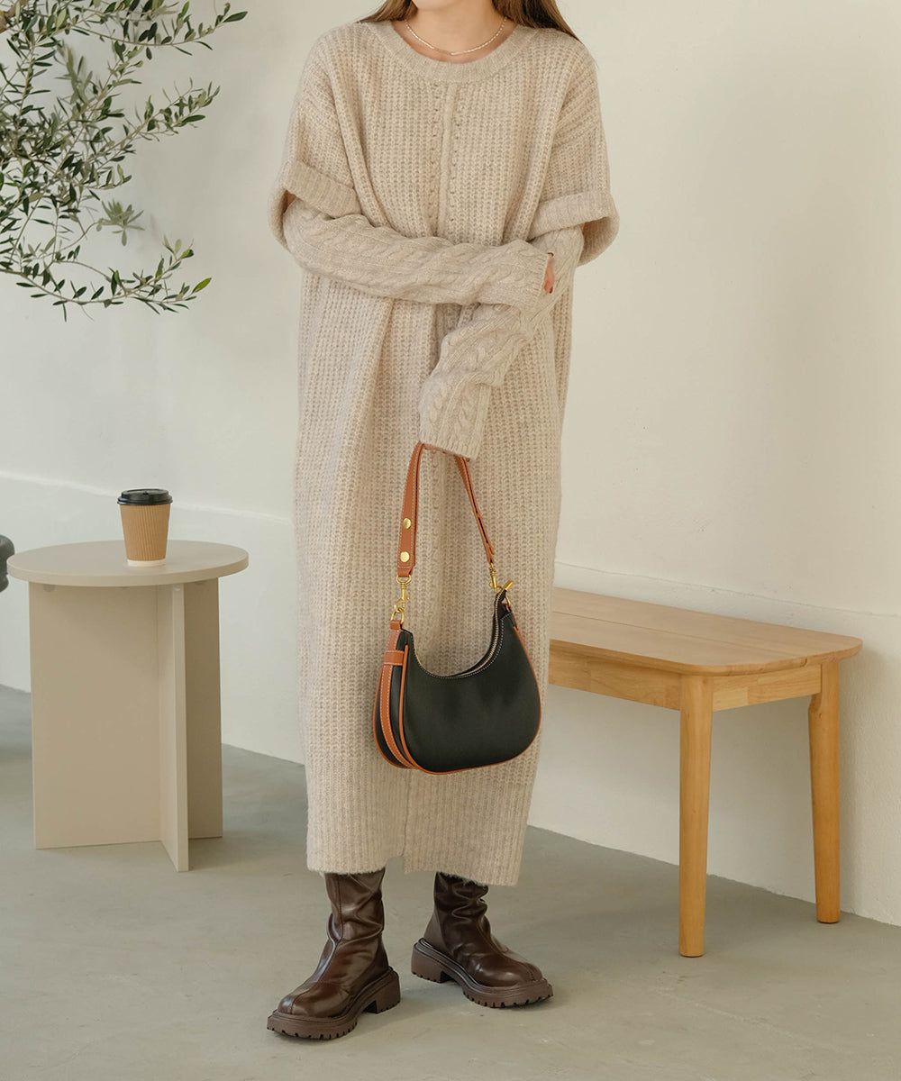 日本 Bab - 時尚皮革滾邊腋下包-黑