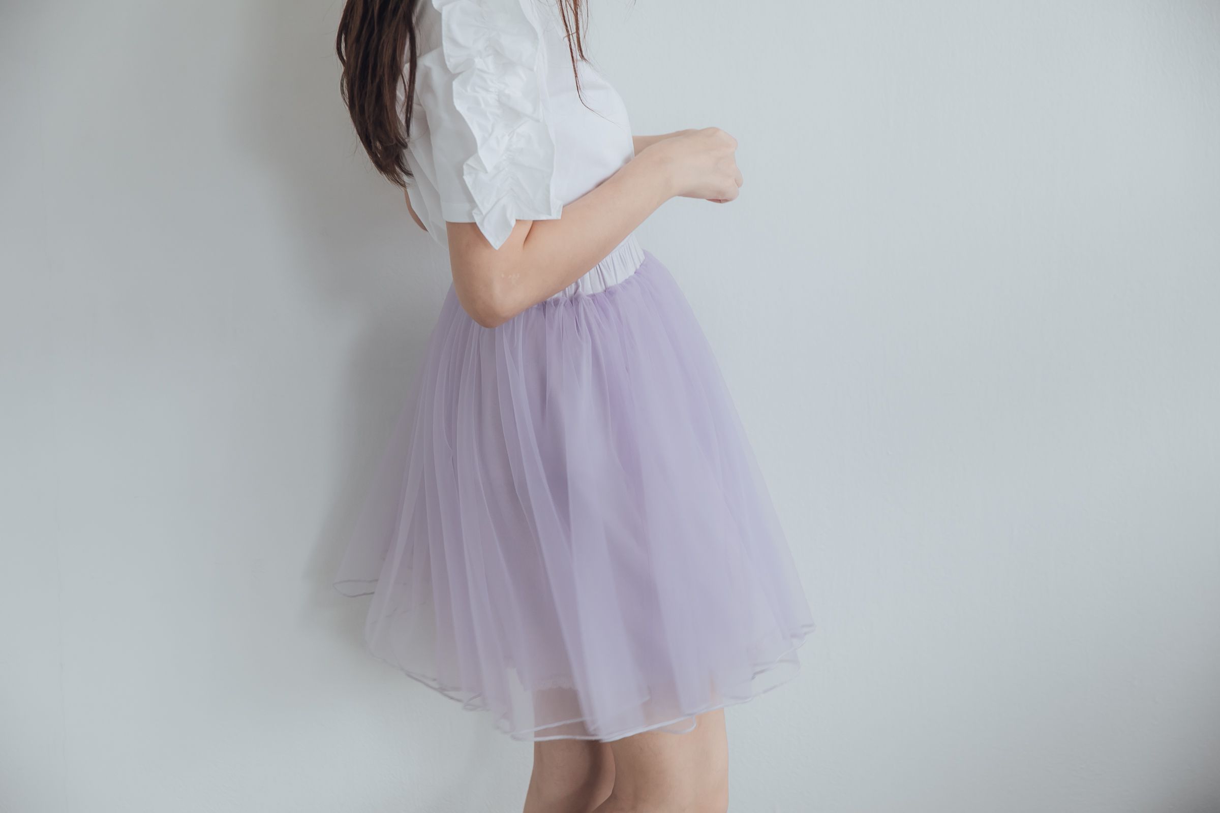 Peachy - 獨家訂製綿柔空氣紗裙-短裙款-淺芋灰 (F)