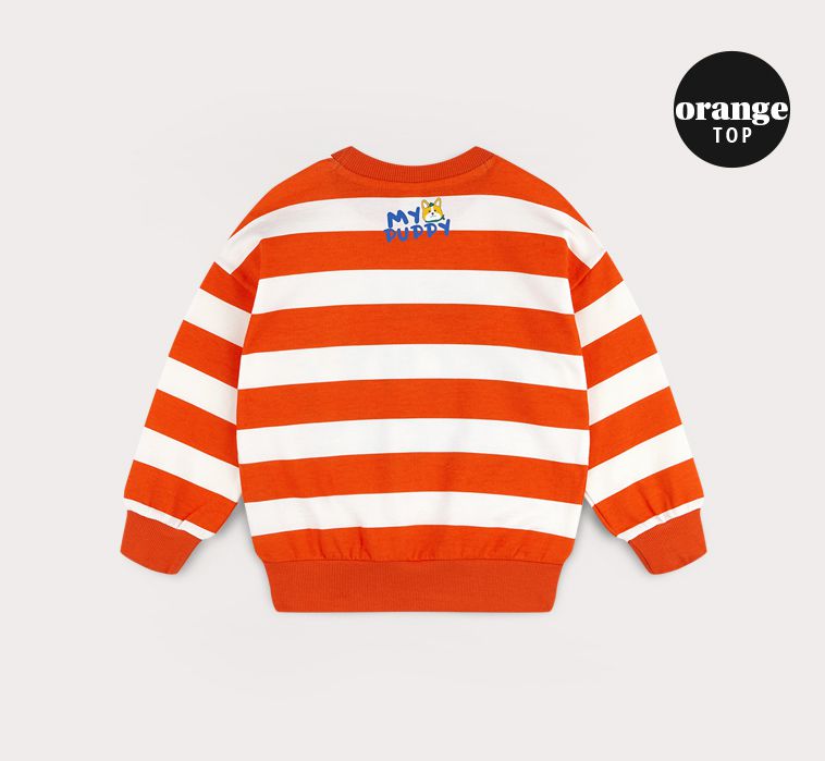 韓國 HEJMINI - 鬥牛犬條紋相間套裝-橘紅