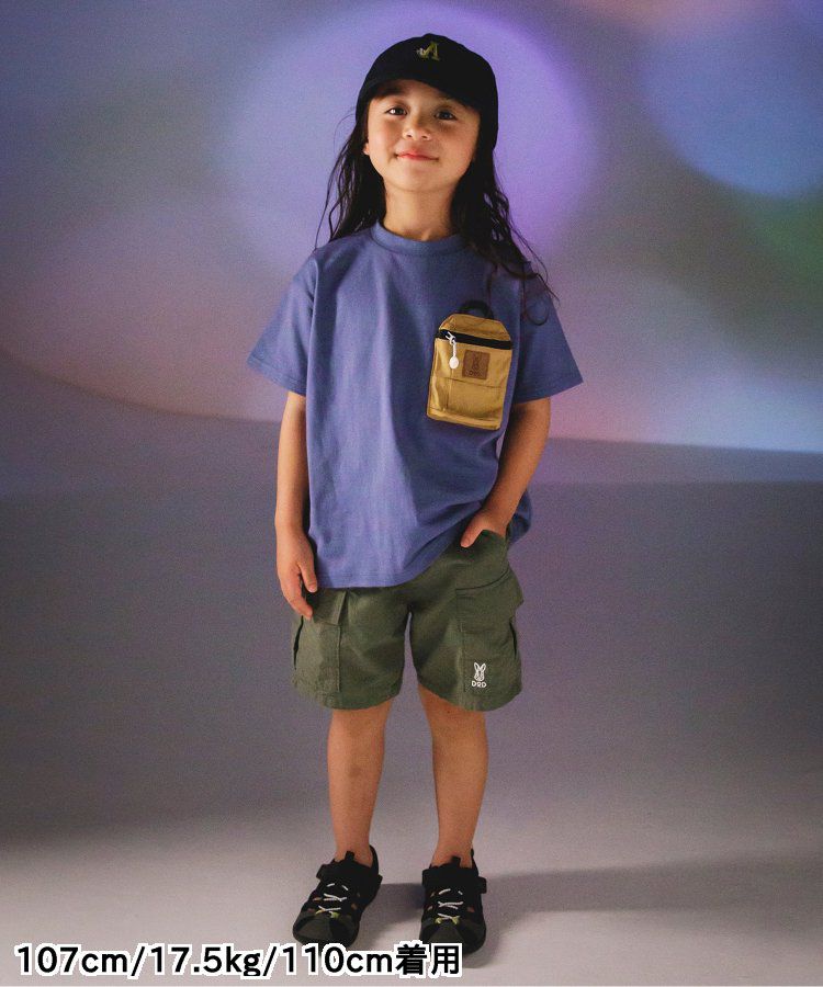 日本 BREEZE - 聯名款 夜光拉鍊大口袋短袖上衣-卡其