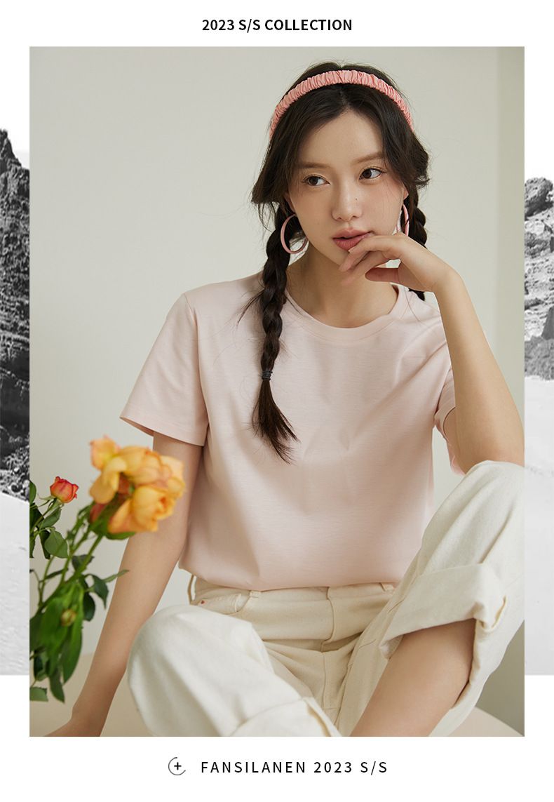 糖果色絲光棉圓領短袖上衣-白色