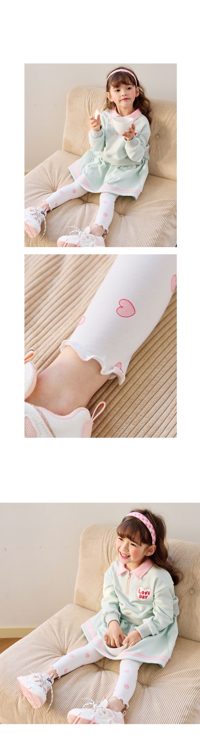 韓國 Bebezoo - 鬆緊腰彈力木耳邊內搭褲-愛心-白