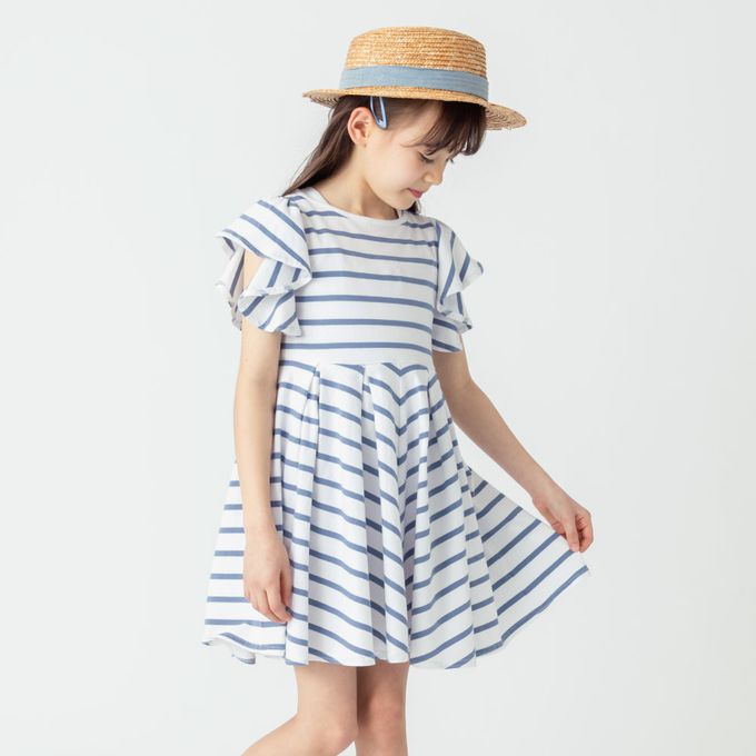 日本 evercloset - 波浪荷葉短袖浪漫洋裝-奶茶杏