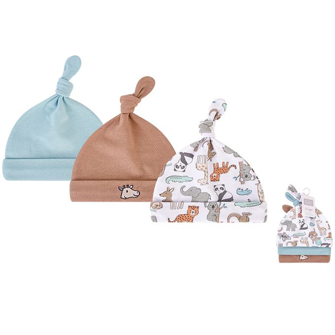 美國 Luvable Friends - 甜蜜寶貝純棉新生兒棉帽 保暖帽3件組-動物家族