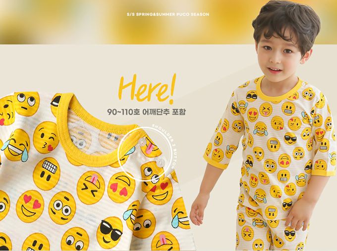 正韓 Puco - 超優質嬰幼兒/兒童七分袖100% 有機純棉家居服/睡衣-表情符號