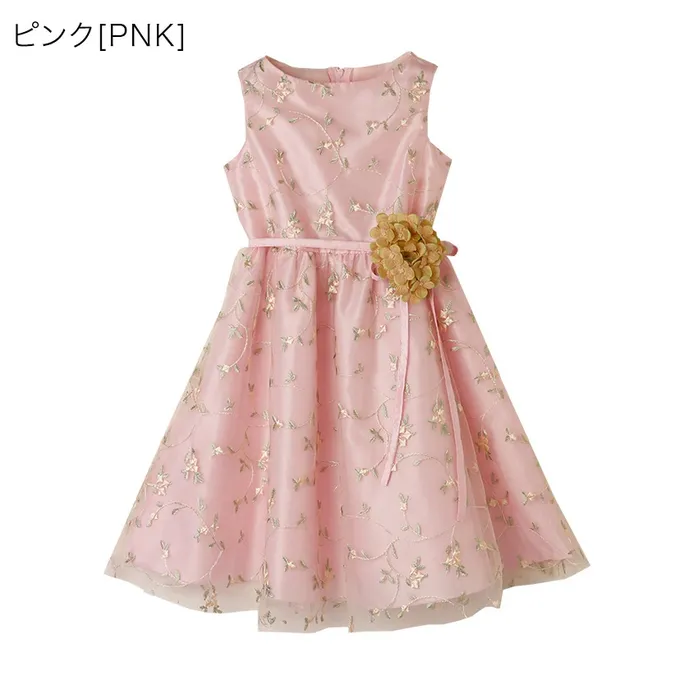 日本 Catherine Cottage - 精緻花朵刺繡薄紗洋裝/小禮服-附繡球花別針-粉紅