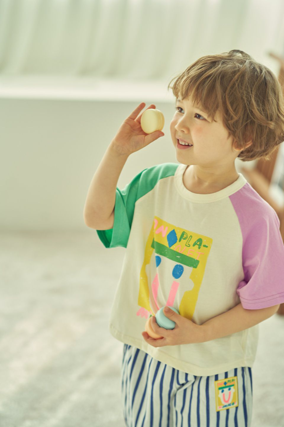 韓國 Mimico - 小丑笑臉拼接色T