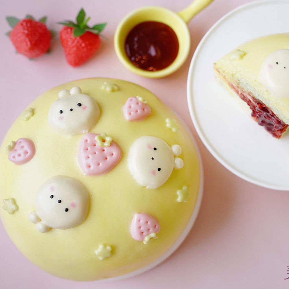 美姬饅頭 - 6吋小兔兔草莓蛋糕造型饅頭 (1入)-300g