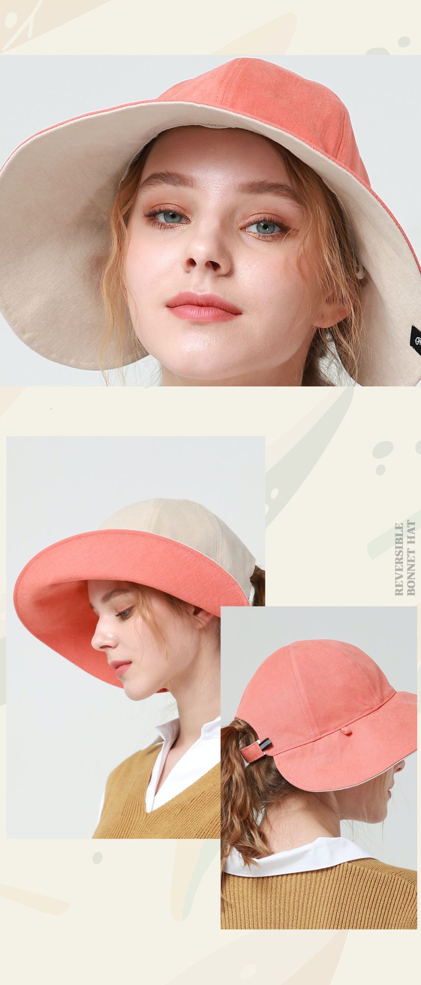 韓國 CHAMELEON - 雙面牛仔布料遮陽帽-黑/棕