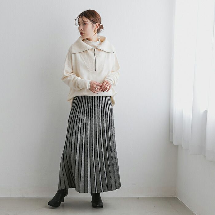 日本 ihuu - 可機洗拉鏈開襟針織毛衣-黑