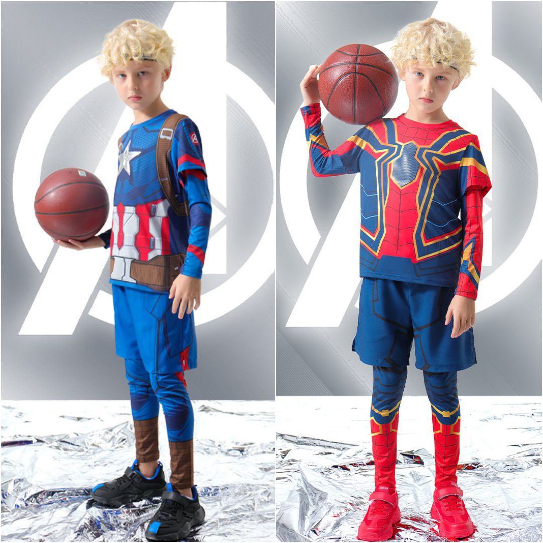 運動風造型套裝/萬聖節-卡通人物美國隊長(送軟面具)-藍色