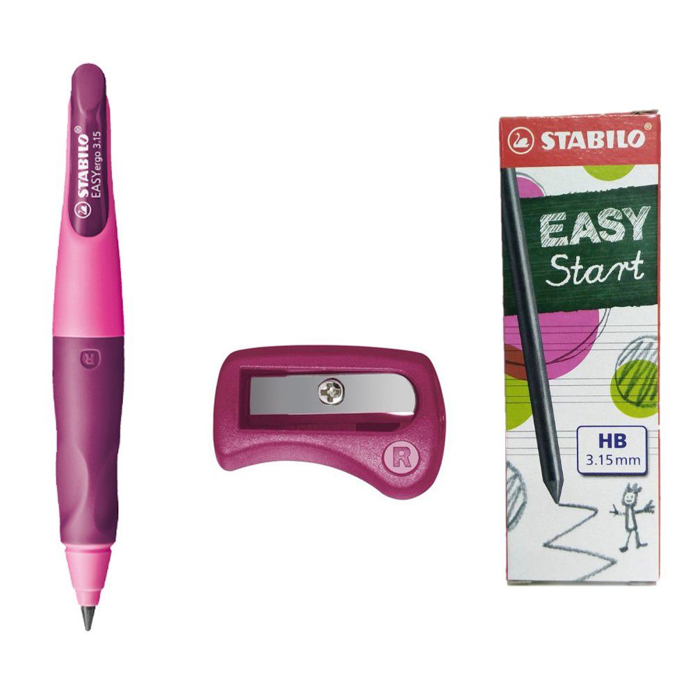 STABILO思筆樂 - EASYergo 3.15胖胖鉛自動鉛筆(粉紅/淡紫色)-右手用-內含磨芯器*1個+筆芯*1盒
