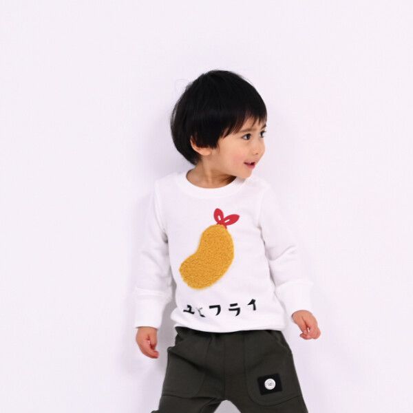 日本 Baby Room - 裏毛立體翻翻樂長袖上衣-美味炸蝦-卡其