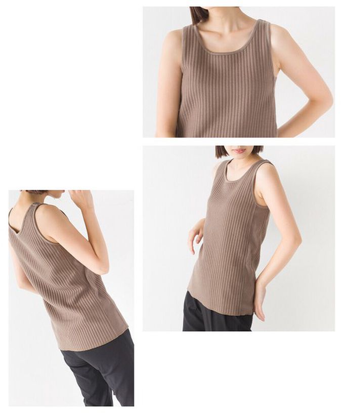 日本 OMNES - 直羅紋圓領無袖背心/內搭-卡其