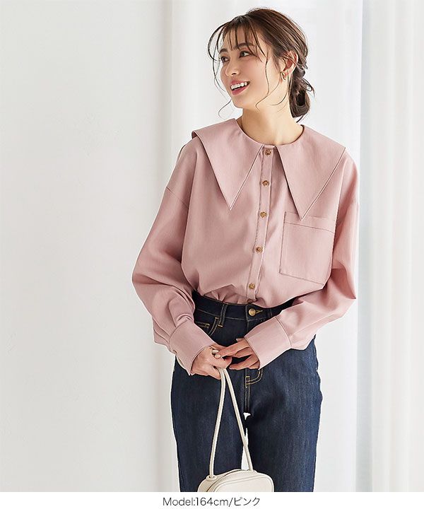 日本 Kobe Lettuce - 復古浪漫大尖領長袖襯衫-粉