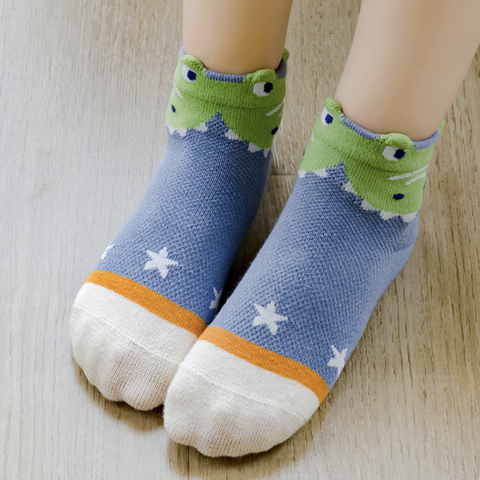 love, charlotte - 卡通條紋恐龍網眼短筒棉襪-5 雙一組