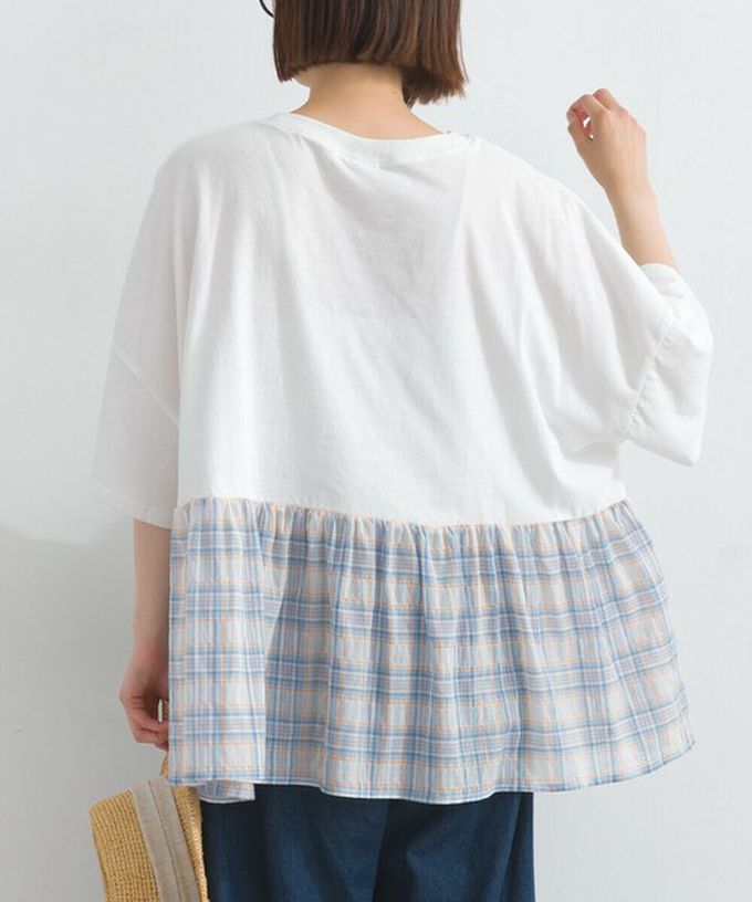 日本 Lupilien - 接觸涼感 可愛格紋休閒五分袖上衣-橘