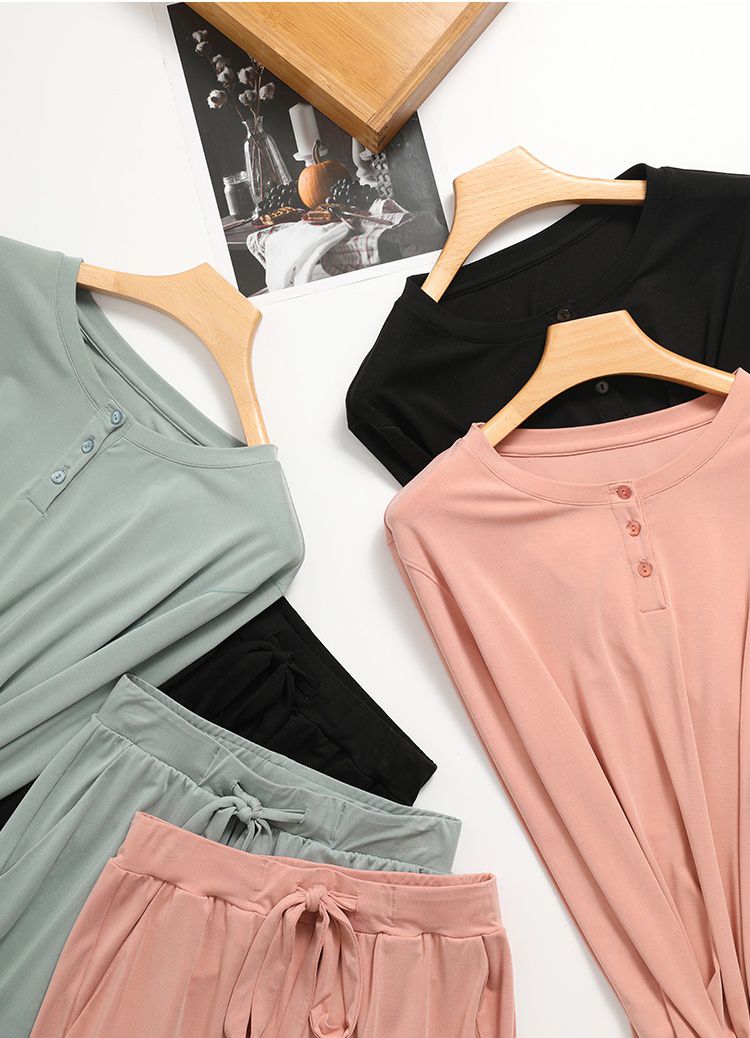 圓領長袖家居服套裝-黑色