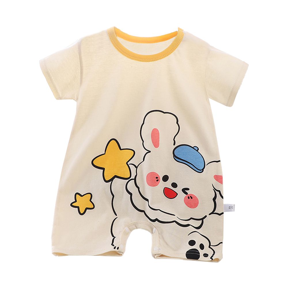 短袖包屁衣 薄款夏季連身衣 嬰兒服 短袖童裝 外出包屁衣-米底星小兔