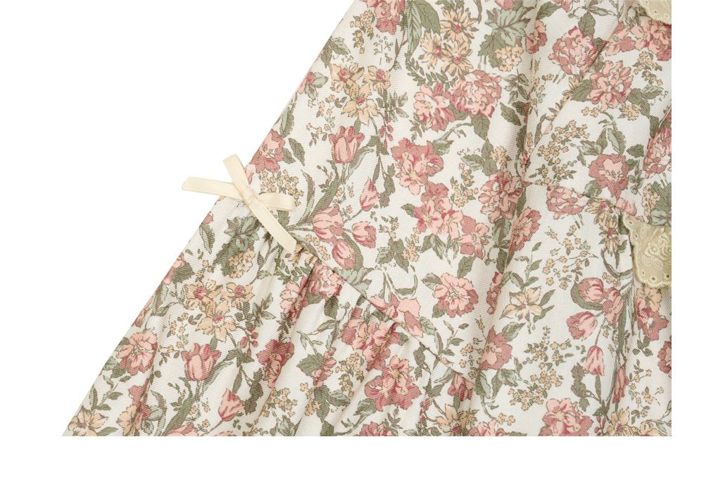 韓國 ULLALA - 絕美公主純棉長袖睡衣-(洋裝式)-奶油色 (FREE)