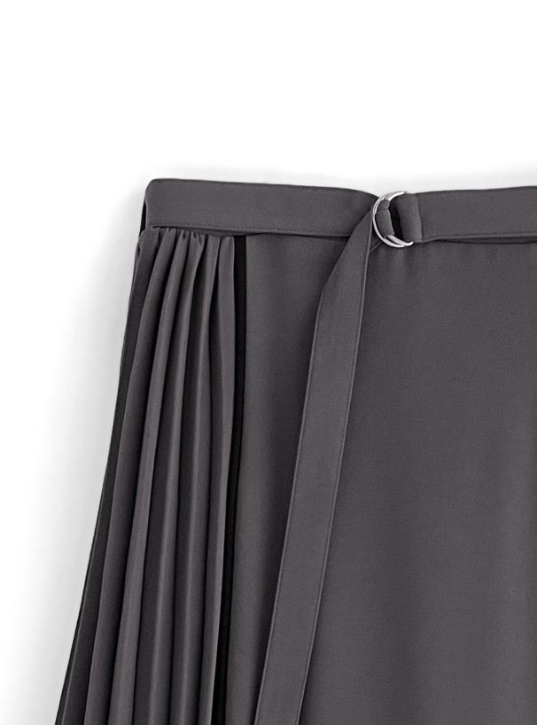 日本 GRL - 側面細百摺釦環搖曳長裙-灰