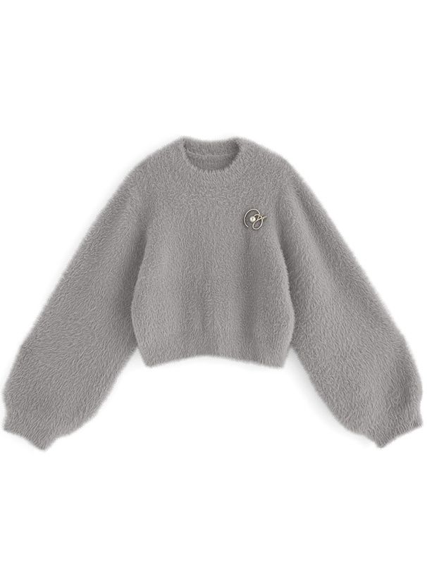 日本 GRL - 浪漫感毛海針織上衣(附珍珠胸針)-藍 (F)