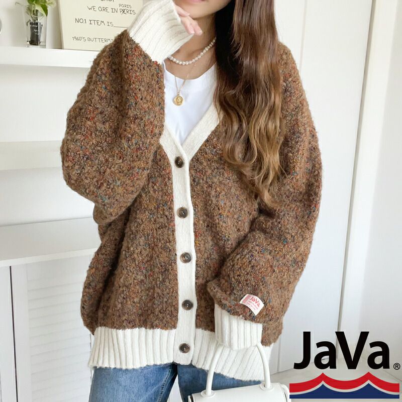 日本 Classical Elf - Java聯名 前後穿混彩針織開襟衫-卡其