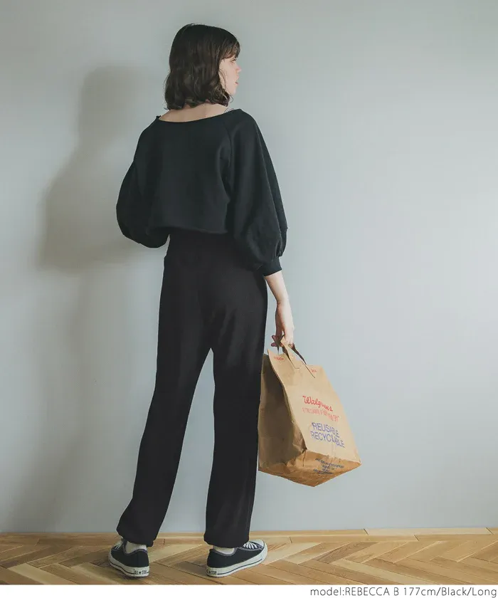 日本 COCA - 棉混舒適羅紋長褲-黑