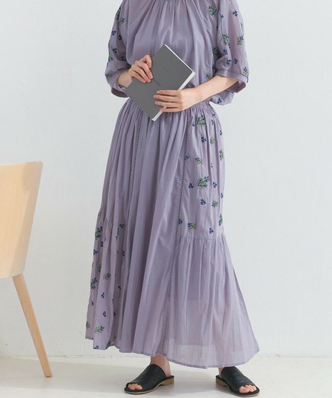 日本 Lupilien - 100%印度棉 優美植物刺繡長裙-薄荷