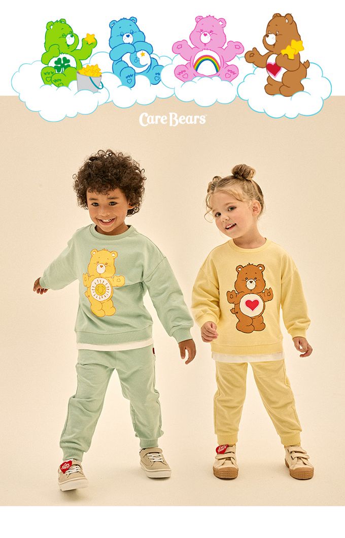 韓國 Care Bears - 聯名款熊熊印假兩件長袖套裝-湖水綠
