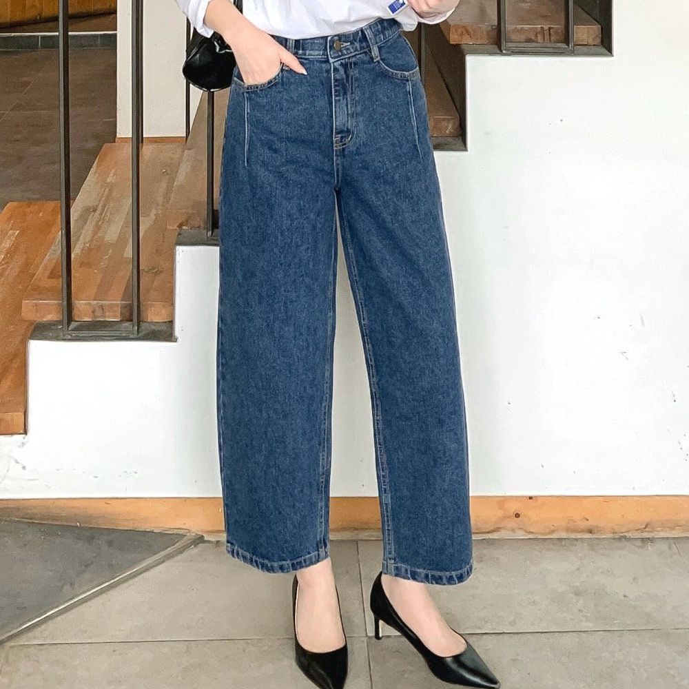 EDITION 彈性腰寬鬆哈倫丹寧褲-深藍