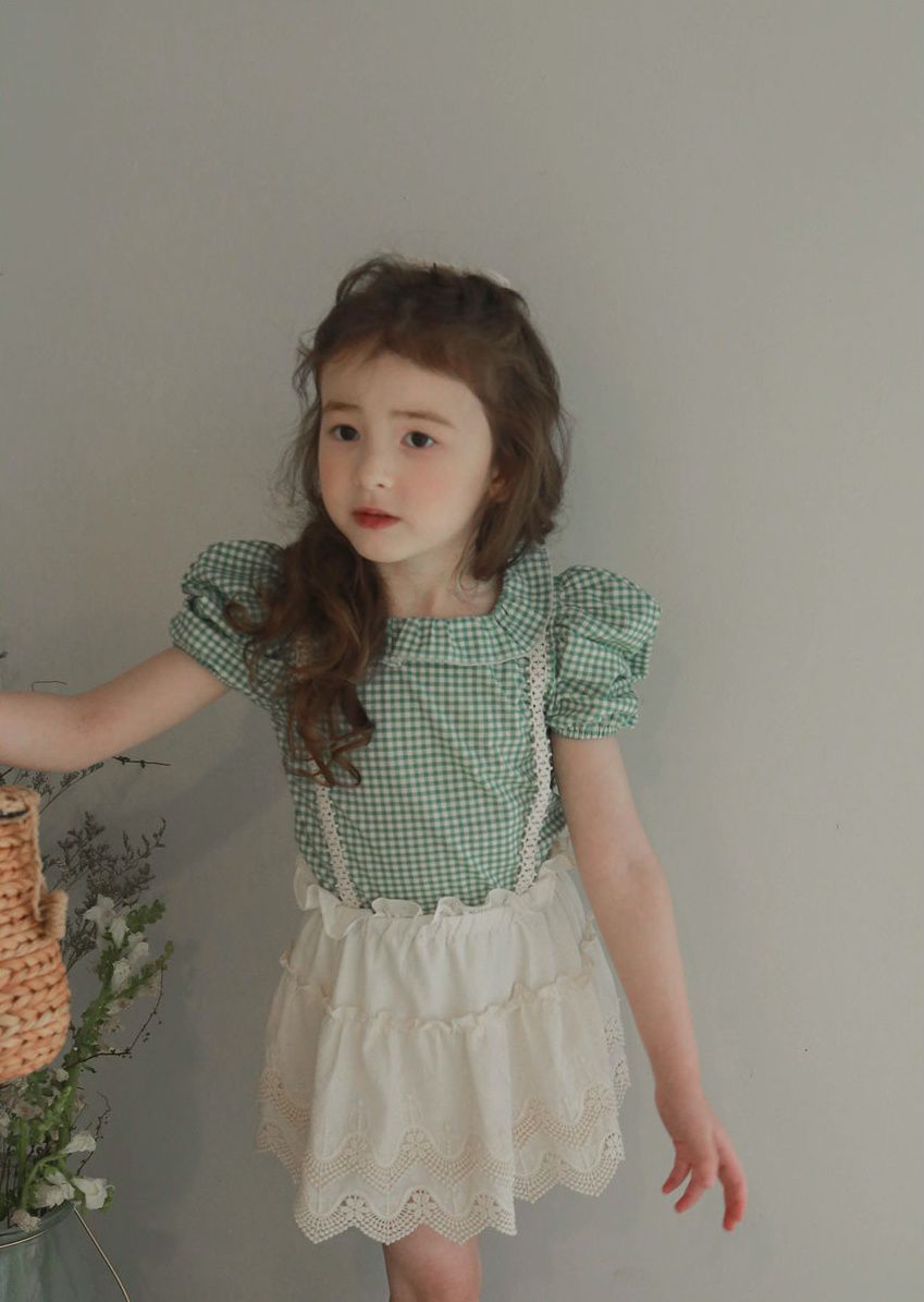 韓國 PuellaFLO - (現省50元)格子精靈套裝-綠上衣X米白裙