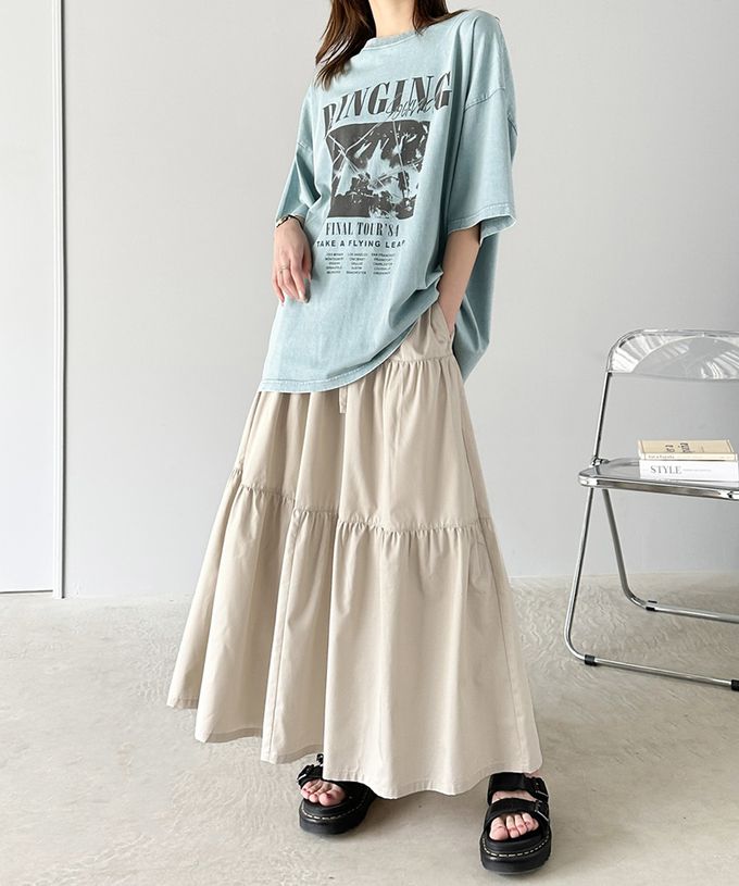 日本 Classical Elf - 古典優雅綁帶分層鬆緊長裙-象牙