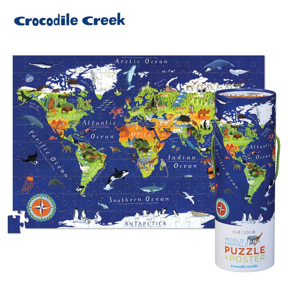 Crocodile Creek - 2合1海報拼圖系列-世界地圖 (200片)-6歲以上