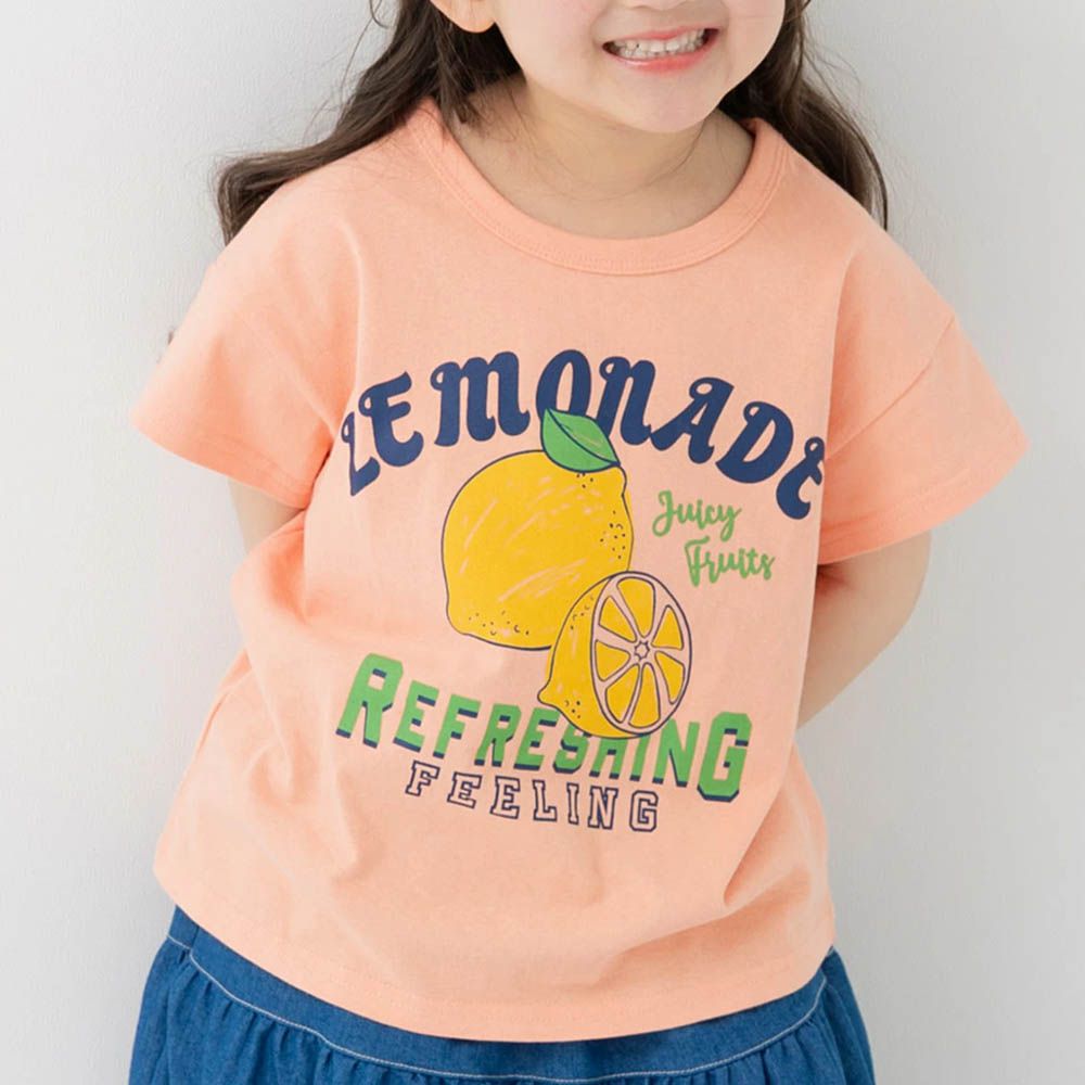 100%棉 可愛印花短袖上衣-檸檬-橘