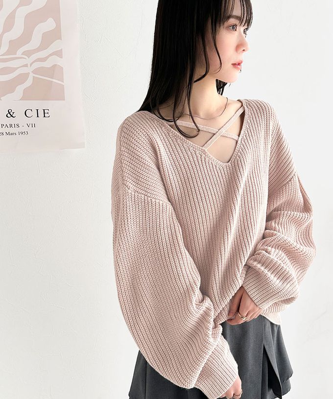 日本 Classical Elf - mily bilet 前後2way氣質粗針織上衣-黑