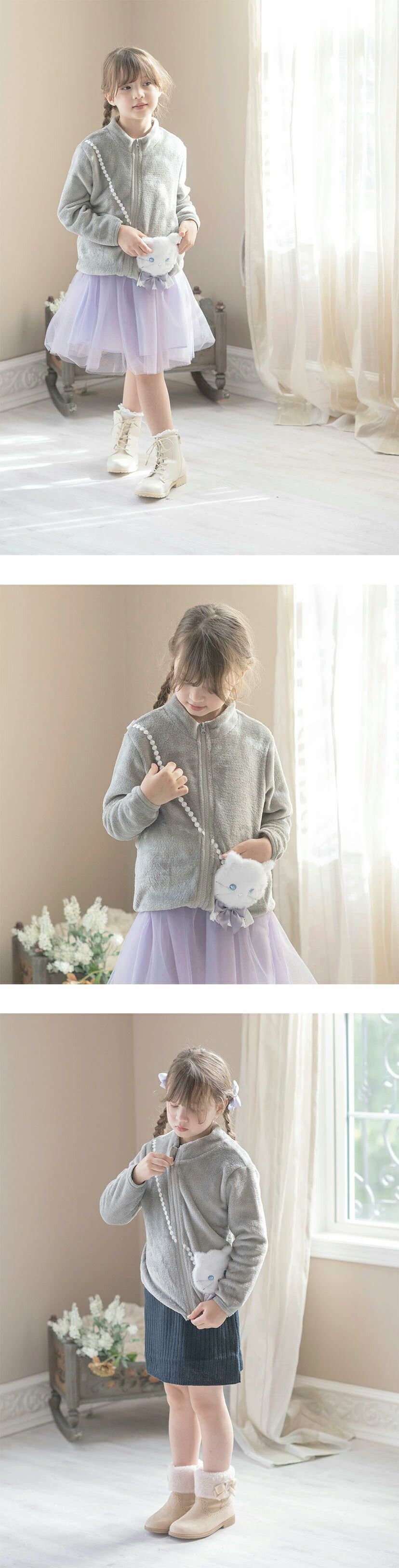 日本 Catherine Cottage - 嬌貴貓咪口袋休閒抓絨外套-蜜桃粉