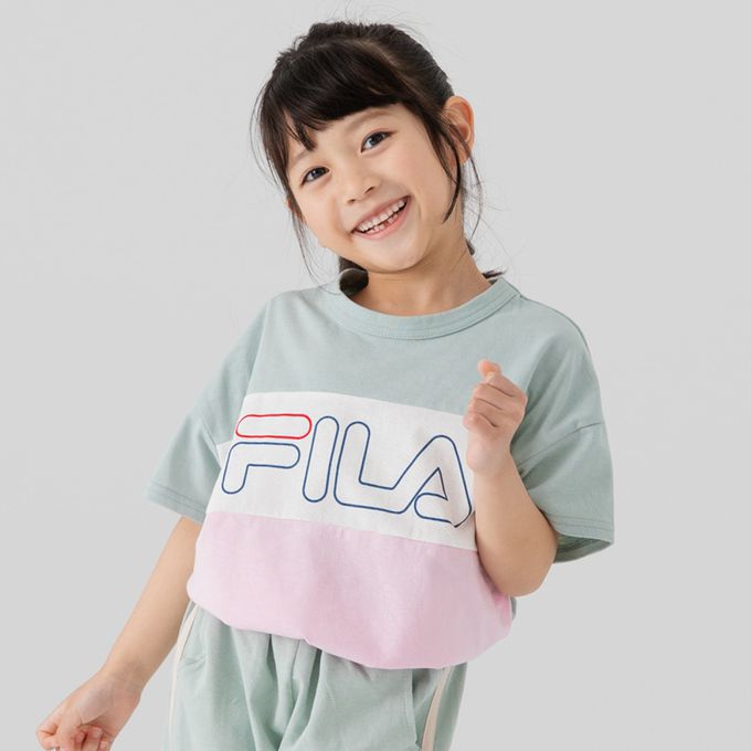 日本 Chil2 - FILA聯名 休閒短袖上衣-條紋撞色-紫x白x藍