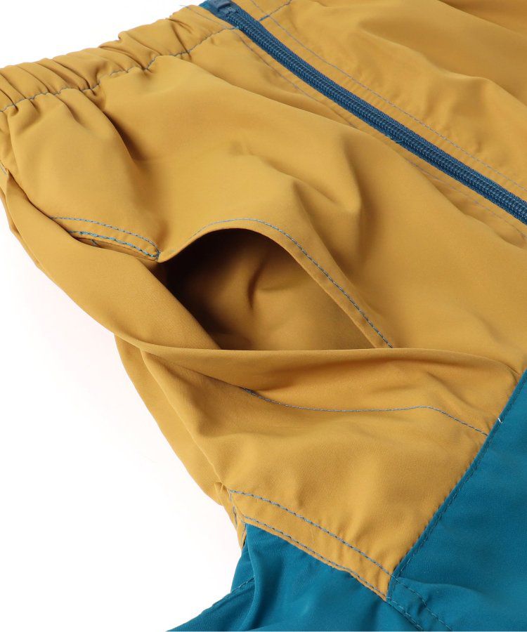 日本 BREEZE - 防潑水繽紛撞色連帽休閒外套-土耳其藍x棕
