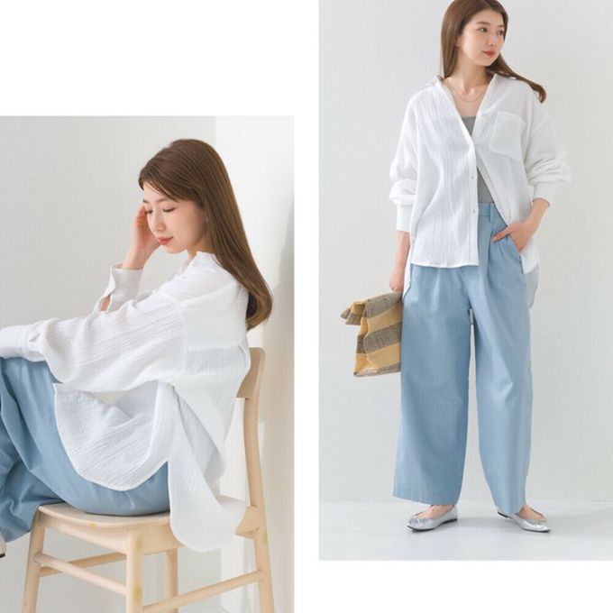 日本 OMNES - 100%印度棉 二重紗簡潔百搭襯衫-白