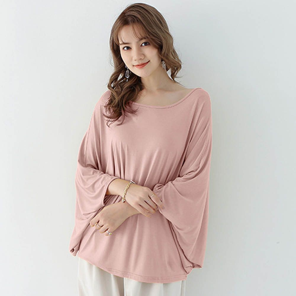 莫代爾3D剪裁瘦瘦蝙蝠袖上衣-灰粉色 (F)