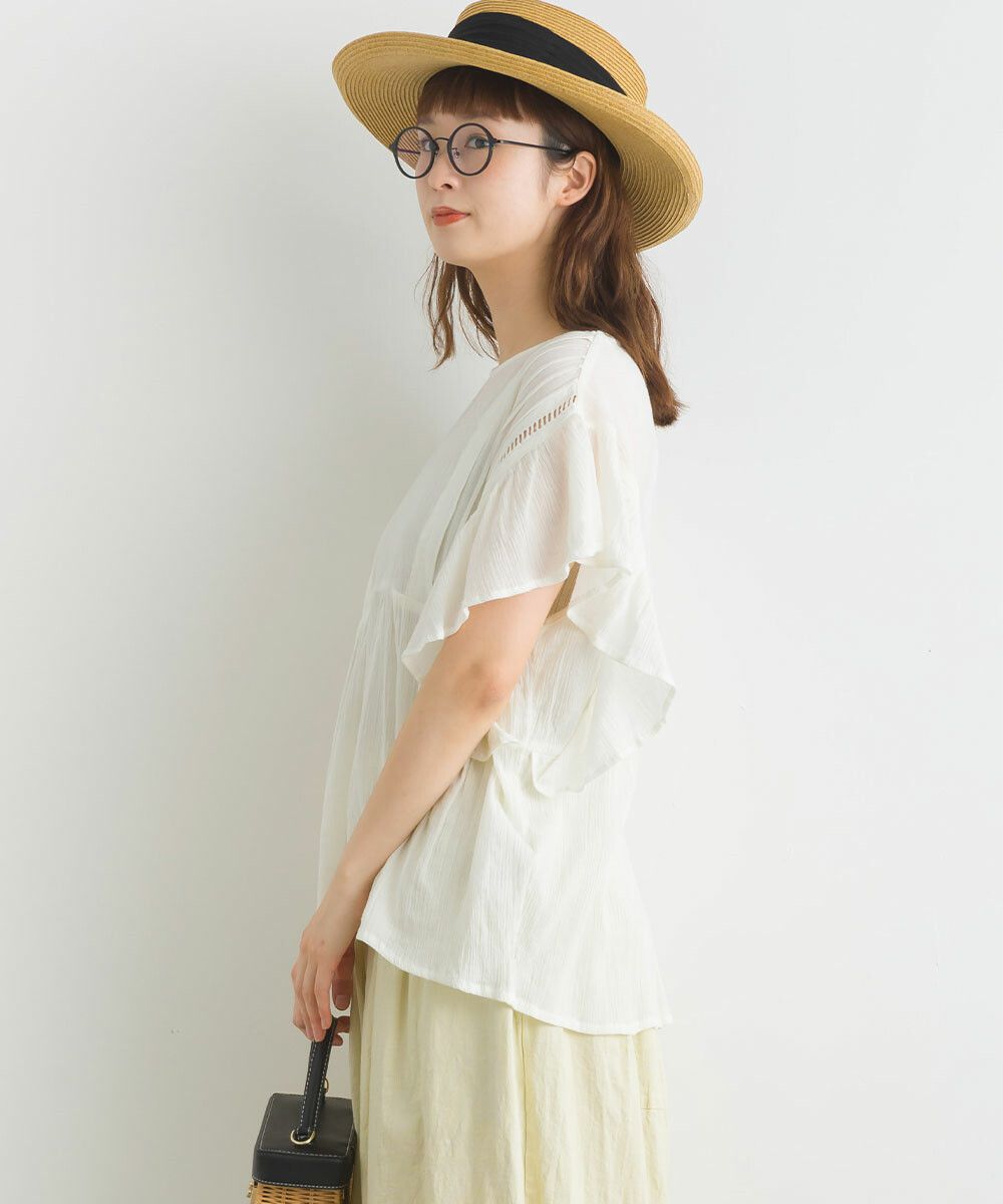 日本女裝代購 - 100%印度棉 超透氣荷葉短袖上衣-白